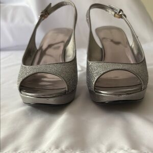 Nine West Silver Platform Peep-Toe Heels